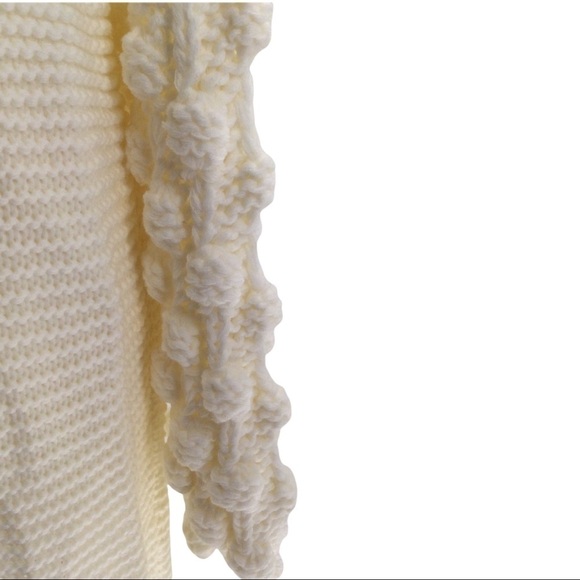 Simply Couture Oversized Beige Open Knit Pom-Pom Sleeve Sweater Cardigan - Picture 12 of 13